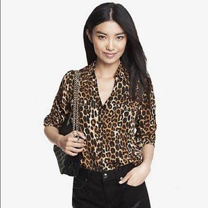Express Leopard Print Portofino Shirt Small/Petite